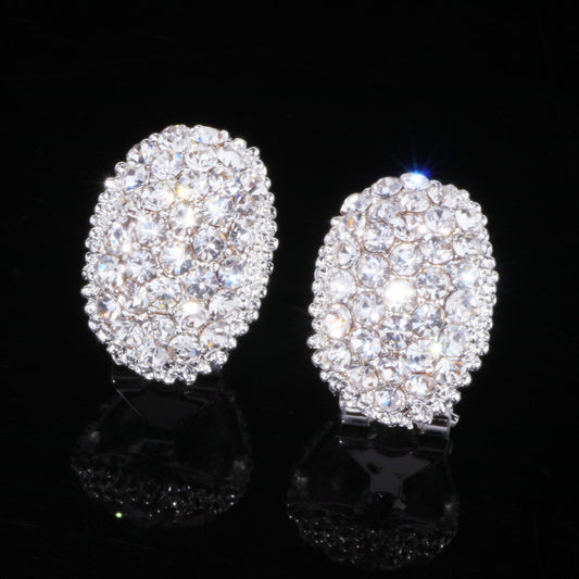 Crystal button earrings by CJ, oval rhinestone cluster pair for women