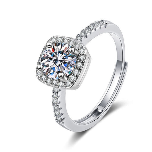 Women's ring imitation moissan diamond halo with pavé band in silver, cj brand