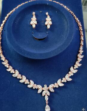 Zircon Simple Bridal Set: silver-tone necklace with matching earrings featuring clear stones