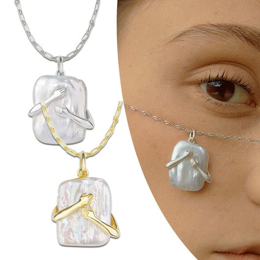 Unique Square Baroque Pearl Couple Pendant Necklace Valentines Day Lover Gift Party Jewelry by edenista
