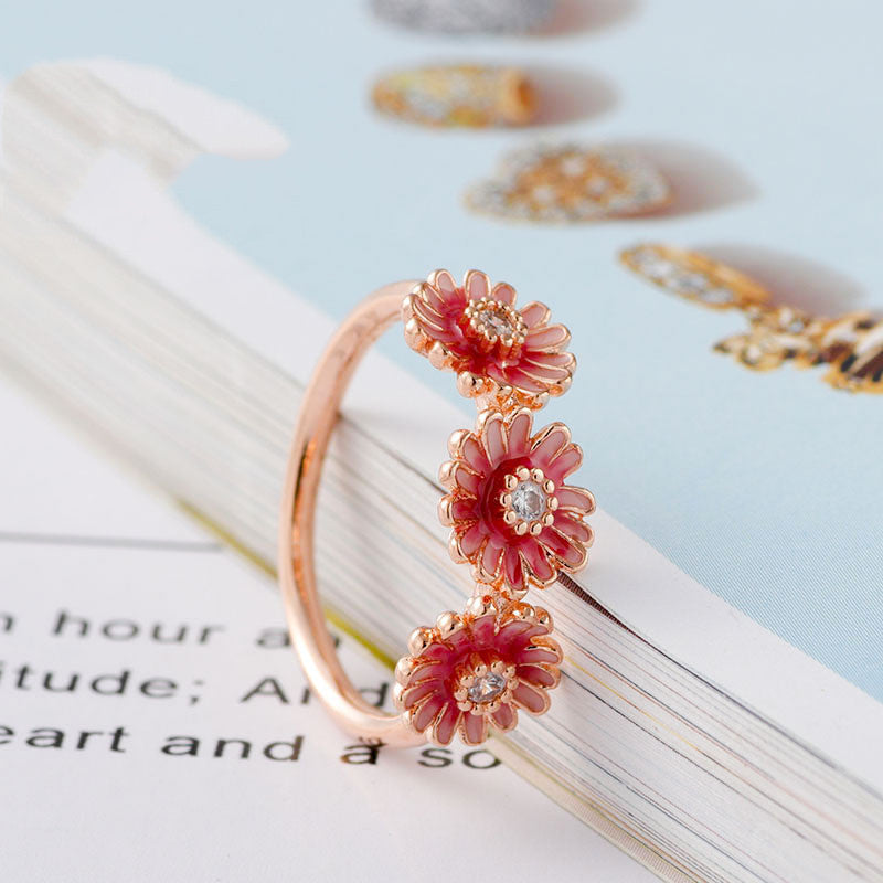 Three pink daisy rings by edenista