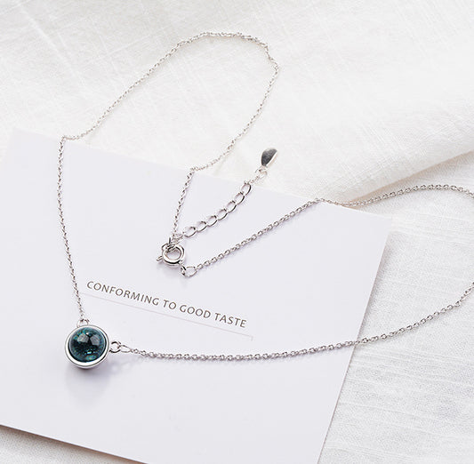 Blue gradient round pendant layered necklace on a silver chain