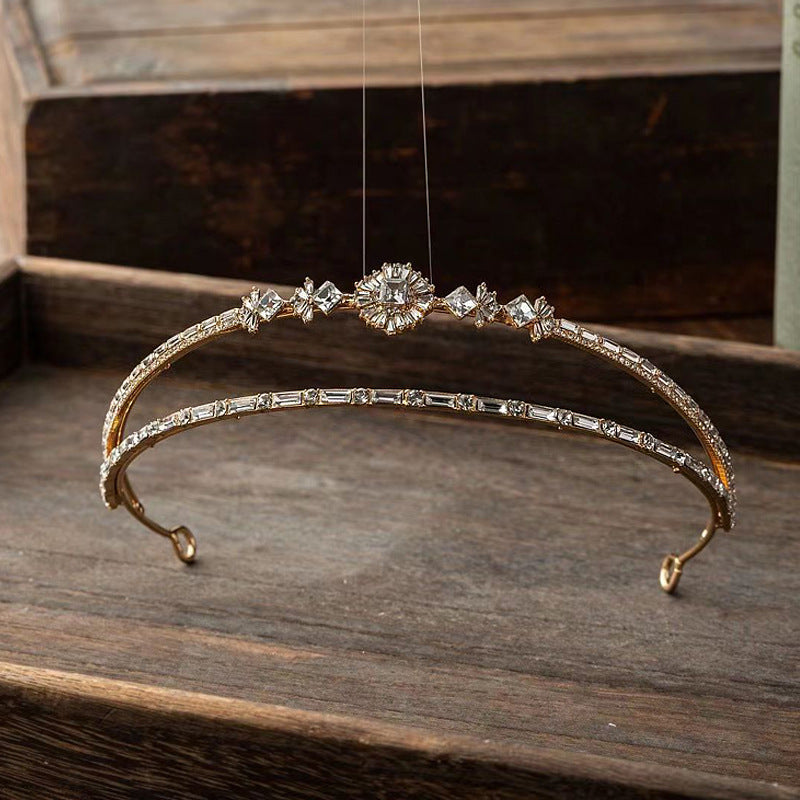 Women's Korean Style Simple Crown Hairband by CJ, gold-tone with crystal embellishments