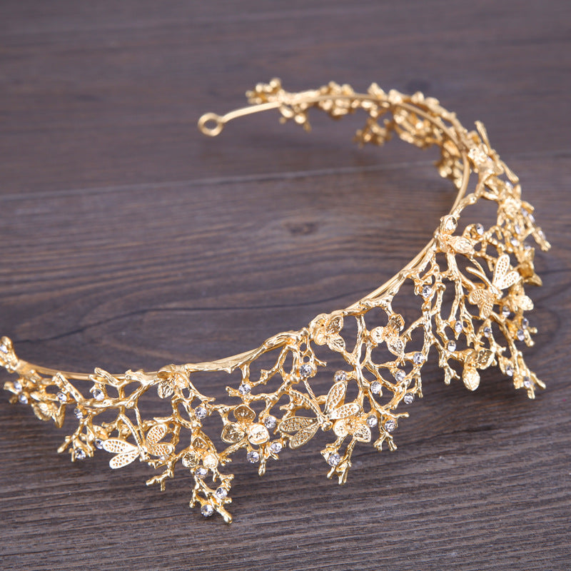 Bridal headband gold-tone floral vine with crystal accents, CJ brand.
