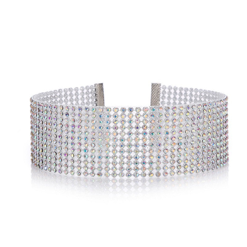 Silver-tone full-crystal rhinestone choker necklace for women, elegant wedding jewelry statement piece
