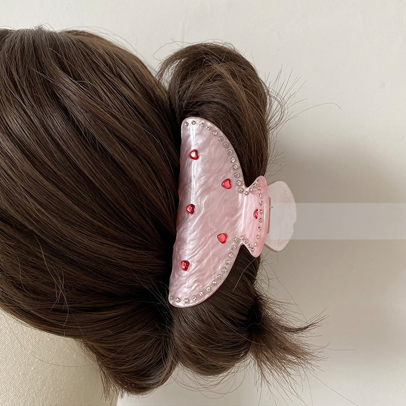 Exquisite Rhinestone Love Pink Grip Japanese And Korean Ins Sweet Girly Exquisite Back Head Shark Clip New Female by edenista