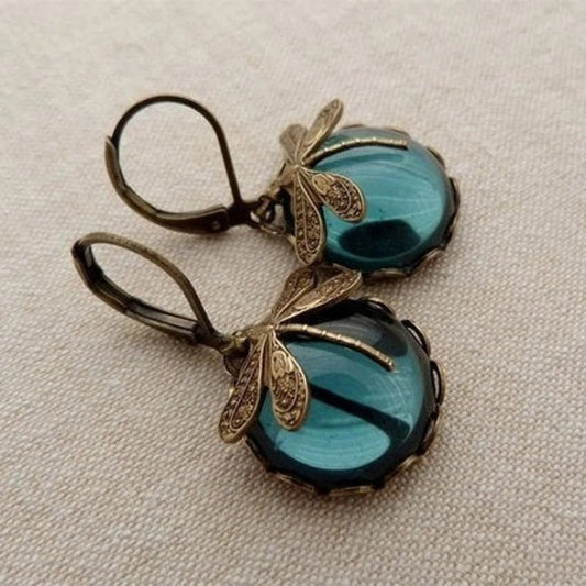 Fashion Jewelry Women's Earrings Hanging Vintage Dragonfly Pendant Earring Boho Chakra Blue Moonstone Drop Earrings For Women Wedding Charm Ethnic Jewellery by edenista