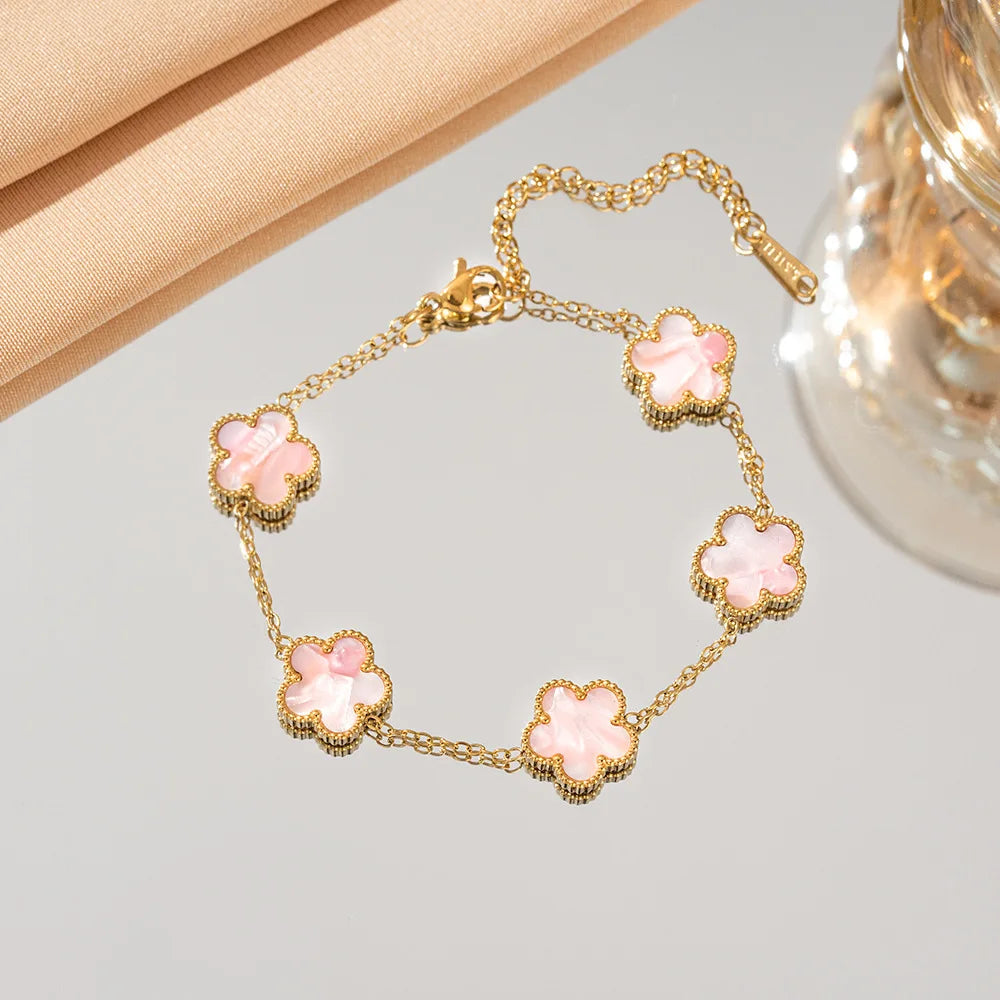 Adjustable Five Flower Stainless Steel Bracelet for Women