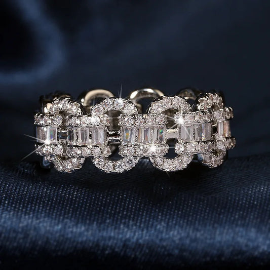 Large Row Flashing Zircon Ring Men And Women Hip-Hop Chain by edenista