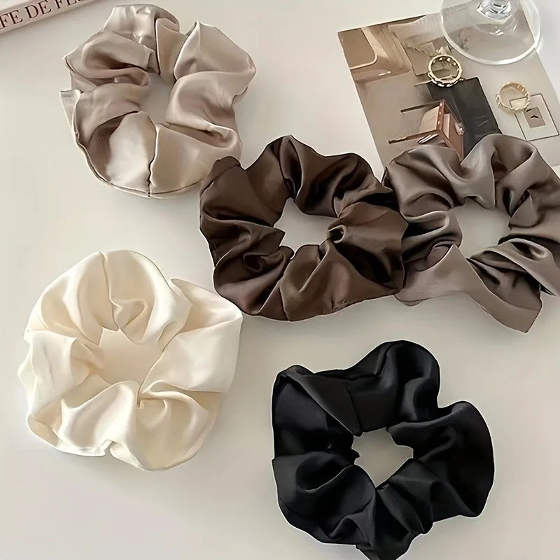 5-Pack Solid Color Silk Scrunchie Hair Ties – Elegant Ponytail Holder for Women & Girls