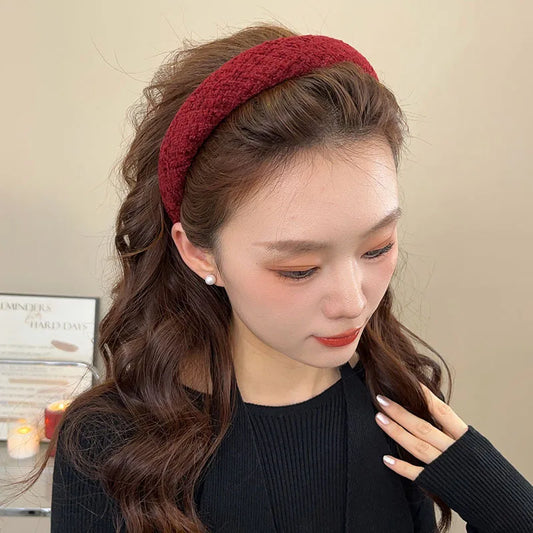 Korean Fashion Winter Hairband – Solid Scrunchie Head Hoop for Women & Girls