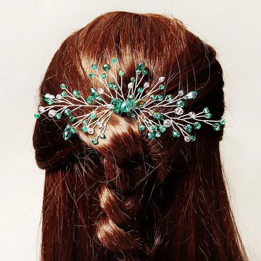 Green Crystal Branch Bridal Headpiece