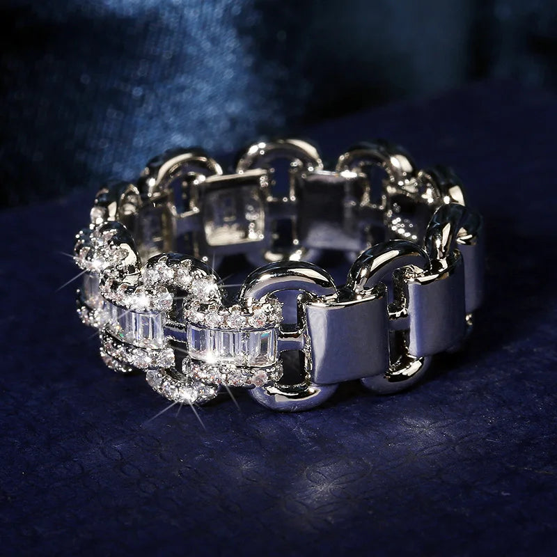 Large Row Flashing Zircon Ring Men And Women Hip-Hop Chain by edenista