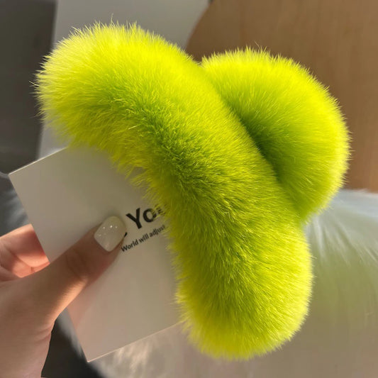 Faux Fur Plush Large Hair Claw Clip – Solid Color Barrette for Thick Hair