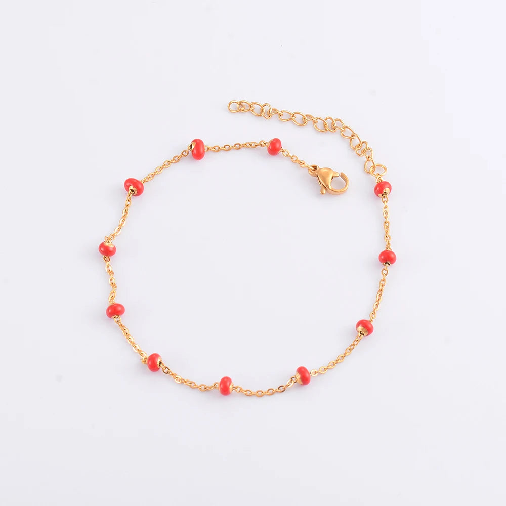 Gold Plated Coloured Enamel Stainless Steel Chain Bracelet