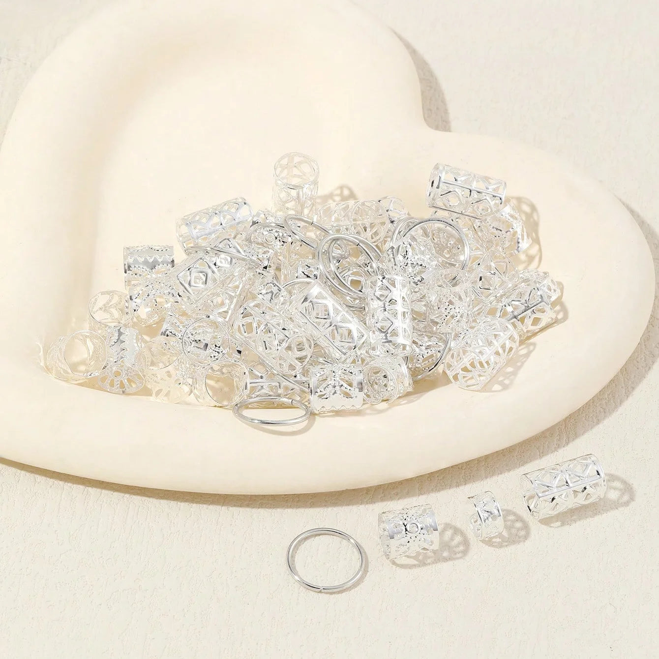80-Piece Hollow Out Alloy Dreadlock Hair Rings – Metal Cuffs for Braids & Loc Hair