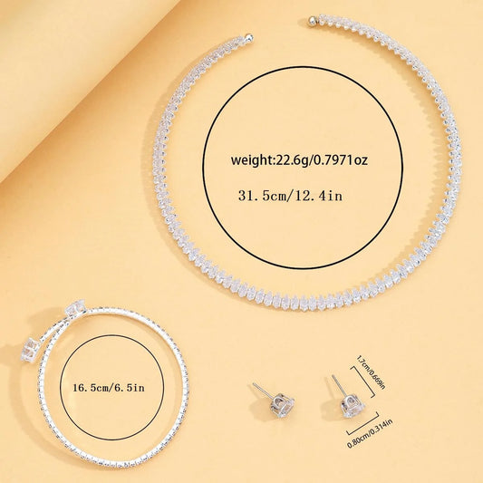 Luxury Heart Crystal Tennis Jewelry Set for Women, Sparkling Choker Necklace Open Bracelet Earrings, Party Gift by edenista