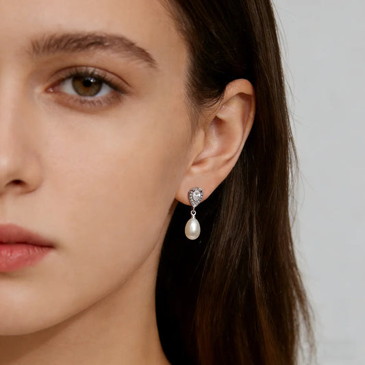 Freshwater Pearl Drop Earrings 925 Silver