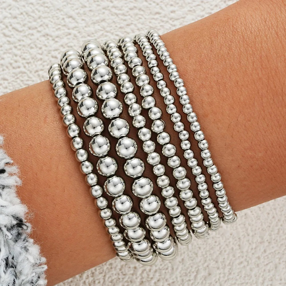 7PCS Golden Bead Bracelet Set for Women Flexible Stretch Fit Minimalist Beaded Bangles by edenista