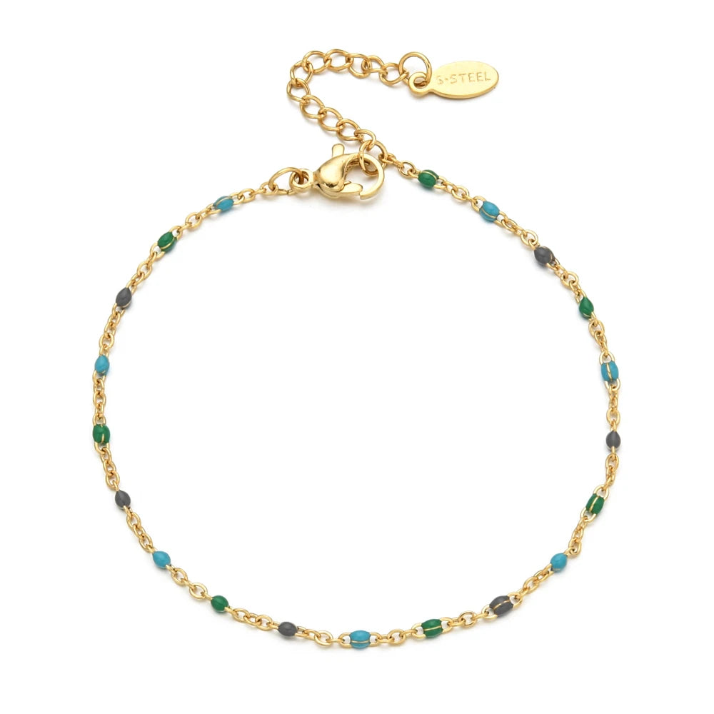 Colourful Thin Link Chain Stainless Steel Bracelet for Women