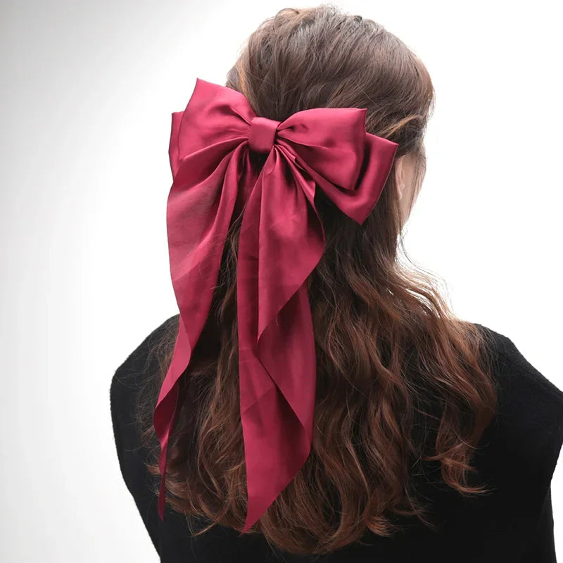 Elegant Satin Bow Ribbon Hair Clip – Solid Spring Clip Hairpin for Women & Girls