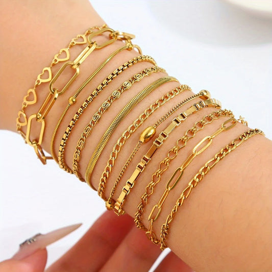12-Piece Stainless Steel Bracelet Set for Women
