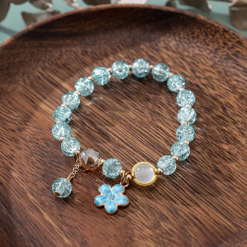 Lucky Crystal Floral Beaded Elastic Bracelet for Women