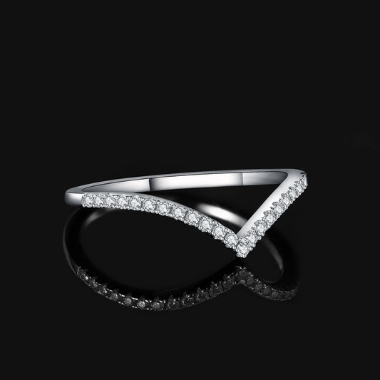 Moissanite D Color Round Cut 925 Sterling Silver V Shape Stackable Wedding Ring by edenista