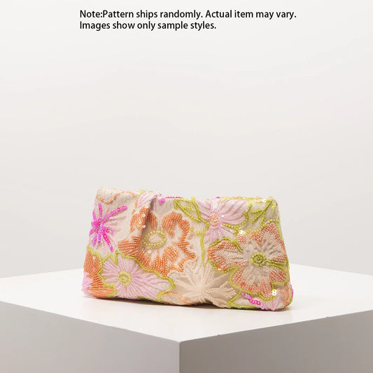 Edenista clutch bag with multicolor floral embroidery and sequin details