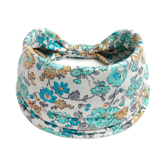 Bohemian Cashew Yoga Headband; turquoise floral print, CJ brand.