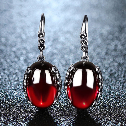 Silver Topaz Agate Gemstone Earrings Jewelry Garnet Drop Earrings by edenista