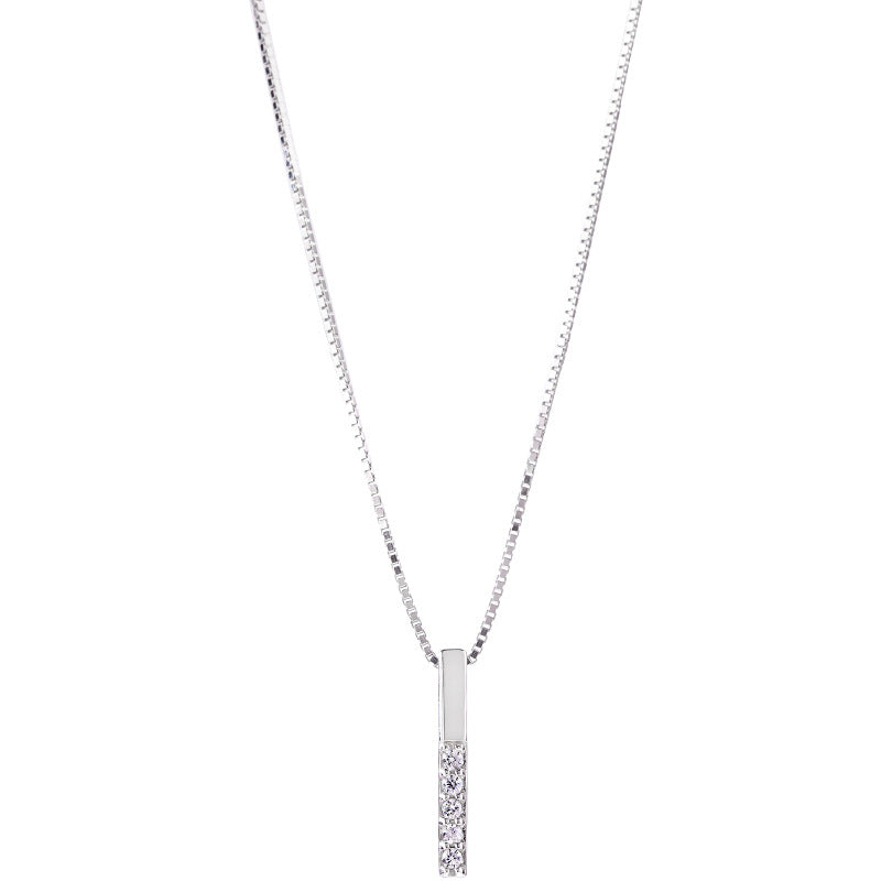 S925 Sterling Silver Micro Diamond Vertical Bar Temperament Clavicle Necklace Women by edenista