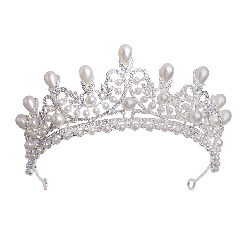Bridal Super Fairy Crown Pearl Water Drop Hair Accessories tiara, silver-tone with pearls