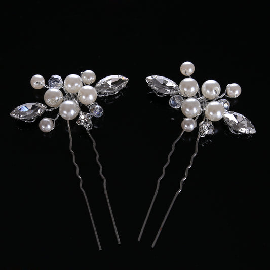 Headdress Pearl Hairpin wedding ornament, set of four with pearls and crystal beads on silver wires