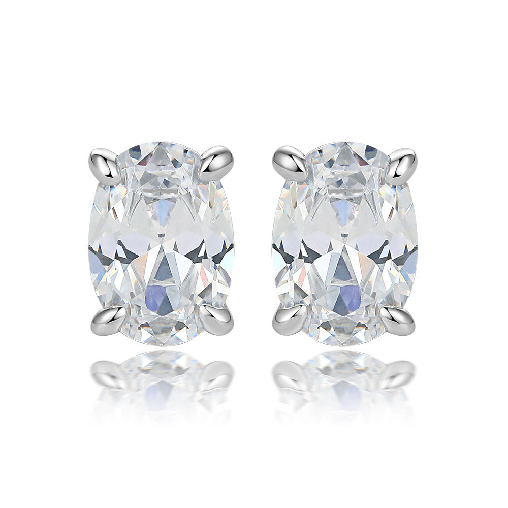 Oval gem stud earrings in silver-tone prong settings (pair)