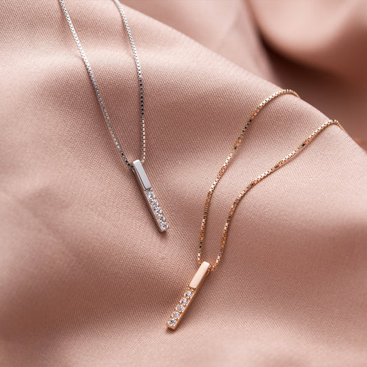 S925 Sterling Silver Micro Diamond Vertical Bar Temperament Clavicle Necklace Women by edenista