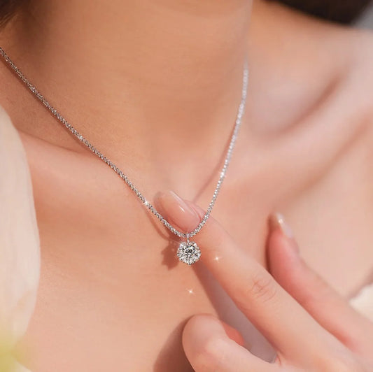 Moissanite diamond pendant necklace in 925 silver, moissanite necklace 1ct or 2ct