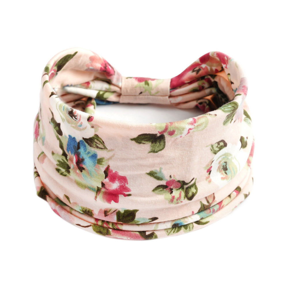 Bohemian Cashew yoga headband with pink floral print, cj brand