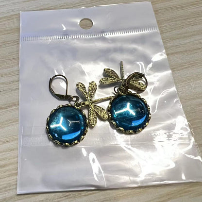 Fashion Jewelry Women's Earrings Hanging Vintage Dragonfly Pendant Earring Boho Chakra Blue Moonstone Drop Earrings For Women Wedding Charm Ethnic Jewellery by edenista