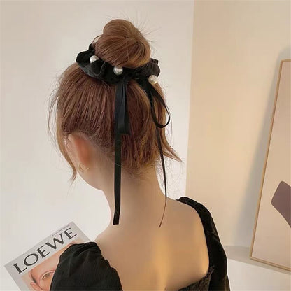 Women's black pearl ribbon hairband with bow knot by CJ