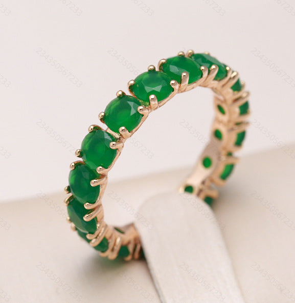 French Retro Champagne Gold Blue Ice Flower Zirconium Full Diamond Ring by edenista