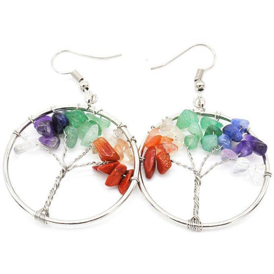Natural Crystal Crushed Stone Tree Wishing Tree Earrings Crystal Tree Earrings Jewelry by edenista