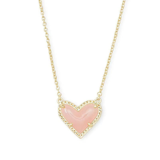 Cubic Zirconia Heart Pendant Necklace with pink heart centerpiece on gold chain by CJ