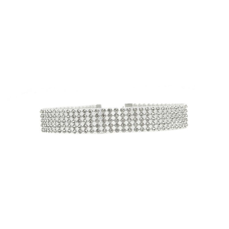 Choker necklace with full crystal rhinestones, silver-tone metal, CJ brand fashion jewelry