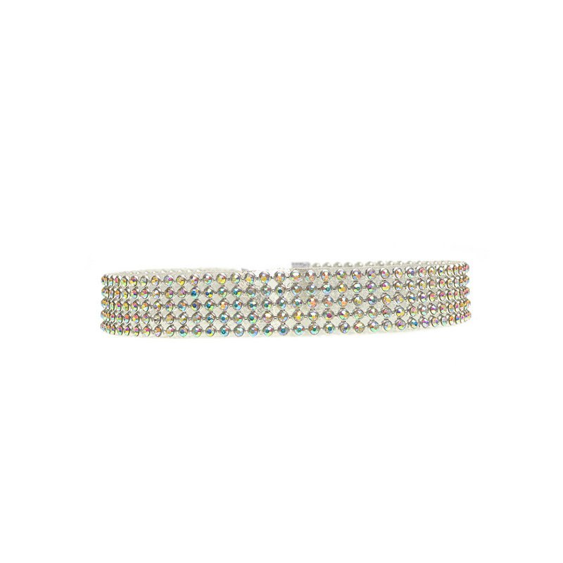 Crystal rhinestone choker necklace for women with iridescent stones on a silver-tone band