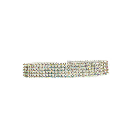 Crystal rhinestone choker necklace for women with iridescent stones on a silver-tone band