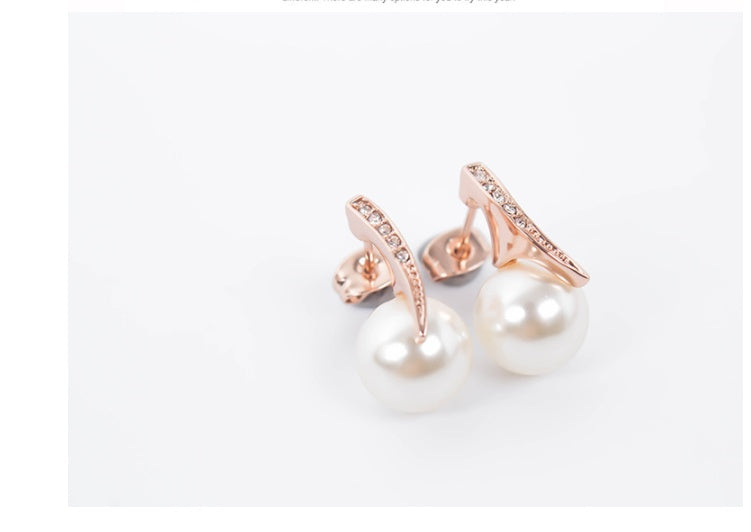 Pearl earrings set, rose-gold-tone with crystal-accented curved bars, 2 pieces