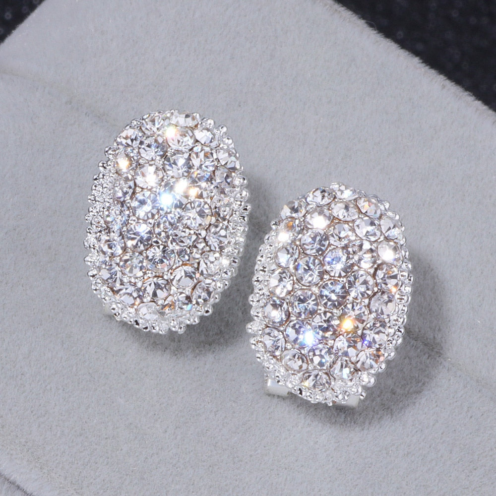 CJ crystal rhinestone ear button earrings, silver-tone oval cluster pair