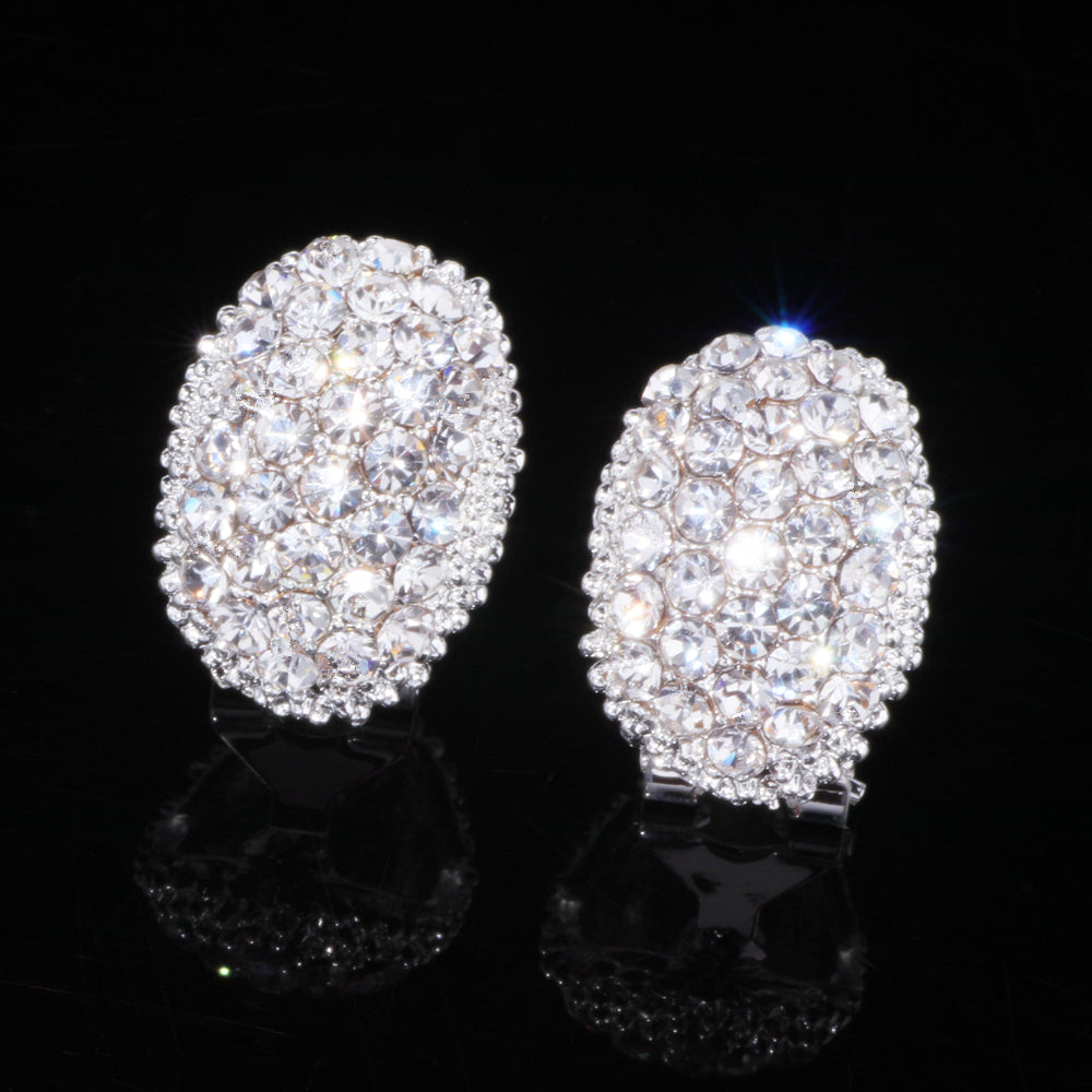 Crystal button earrings by CJ, oval rhinestone cluster pair for women