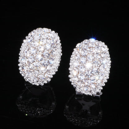 Crystal button earrings by CJ, oval rhinestone cluster pair for women